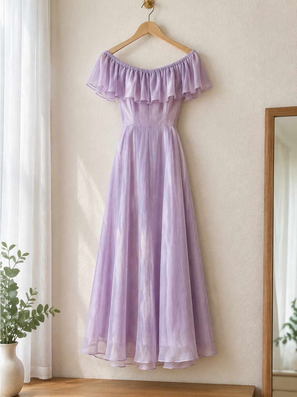 Off-the-Shoulder Lavender Maxi Dress